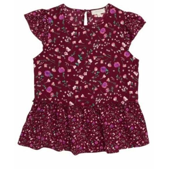 Walking on Sunshine Girls Mixed Floral Flutter Sleeve Top Large MSRP $46 - Picture 1 of 3